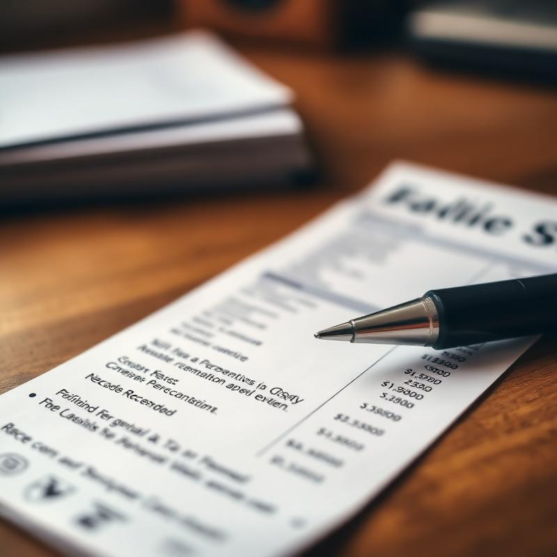 A bill of sale form with a pen on a wooden desk