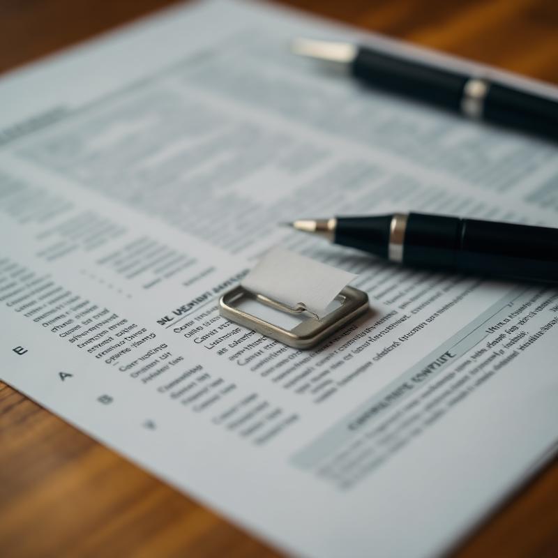 A business contract with a paperclip and pens on a desk