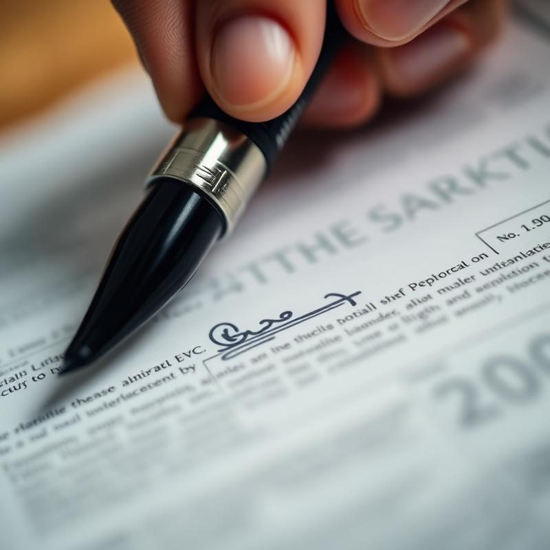 A hand signing a power of attorney document with a pen