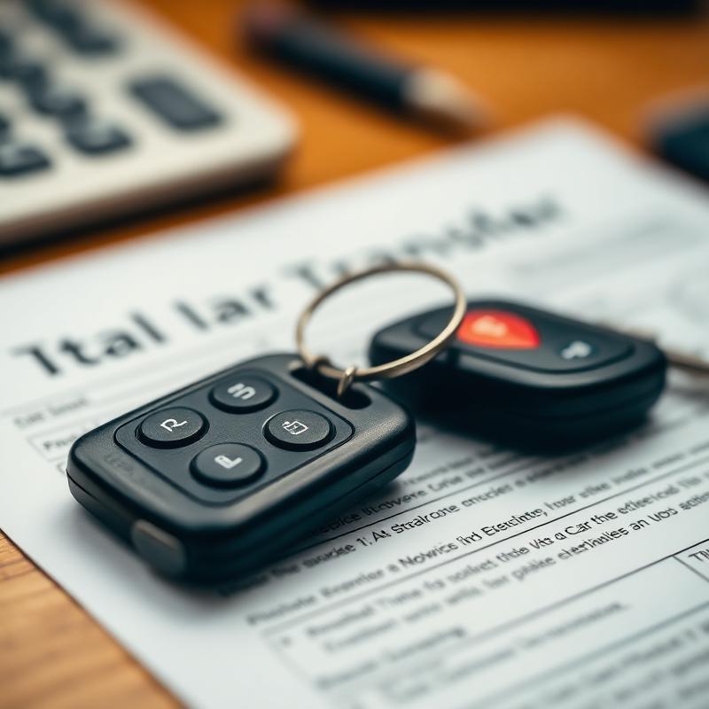Car keys on a vehicle title transfer form